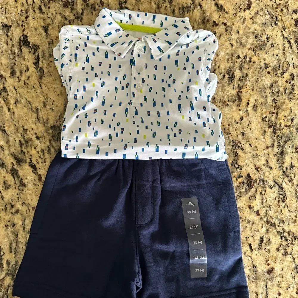 NWT - Tommy Bahama Boys Polo and Shorts - Navy Shorts Activewear Polo - Size 4
